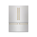 ZLINE Autograph Edition 60-Inch 32.2 Cu. Ft. French Door Built-In Bottom Freezer Refrigerator with Water Dispenser and Ice Maker in Satin Stainless Steel with Graphite Gray Interior and Polished Gold Accents (GRBIVZ-SN-60-G)