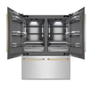 ZLINE Autograph Edition 60-Inch 32.2 Cu. Ft. French Door Built-In Bottom Freezer Refrigerator with Water Dispenser and Ice Maker in Satin Stainless Steel with Graphite Gray Interior and Polished Gold Accents (GRBIVZ-SN-60-G)