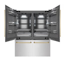 ZLINE Autograph Edition 60-Inch 32.2 Cu. Ft. French Door Built-In Bottom Freezer Refrigerator with Water Dispenser and Ice Maker in Satin Stainless Steel with Graphite Gray Interior and Polished Gold Accents (GRBIVZ-SN-60-G)