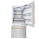 ZLINE Autograph Edition 36-Inch 19.8 Cu. Ft. Built-In Bottom Freezer Refrigerator with Water Dispenser and Ice Maker in Satin Stainless Steel and Champagne Bronze Accents (RBITZ-SN-36-CB)