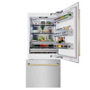 ZLINE Autograph Edition 36-Inch 19.8 Cu. Ft. Built-In Bottom Freezer Refrigerator with Water Dispenser and Ice Maker in Satin Stainless Steel and Polished Gold Accents (RBITZ-SN-36-G)