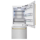 ZLINE Autograph Edition 36-Inch 19.8 Cu. Ft. Built-In Bottom Freezer Refrigerator with Water Dispenser and Ice Maker in Satin Stainless Steel and Polished Gold Accents (RBITZ-SN-36-G)