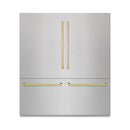 ZLINE Autograph Edition 72-Inch 39.6 Cu. Ft. French Door Built-In Bottom Freezer Refrigerator with Water Dispensers and Ice Makers in Satin Stainless Steel and Champagne Bronze Accents (RBITZ-SN-72-CB)