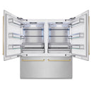 ZLINE Autograph Edition 72-Inch 39.6 Cu. Ft. French Door Built-In Bottom Freezer Refrigerator with Water Dispensers and Ice Makers in Satin Stainless Steel and Champagne Bronze Accents (RBITZ-SN-72-CB)