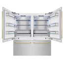 ZLINE Autograph Edition 72-Inch 39.6 Cu. Ft. French Door Built-In Bottom Freezer Refrigerator with Water Dispensers and Ice Makers in Satin Stainless Steel and Champagne Bronze Accents (RBITZ-SN-72-CB)