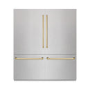 ZLINE Autograph Edition 72-Inch 39.6 Cu. Ft. French Door Built-In Bottom Freezer Refrigerator with Water Dispensers and Ice Makers in Satin Stainless Steel and Polished Gold Accents (RBITZ-SN-72-G)