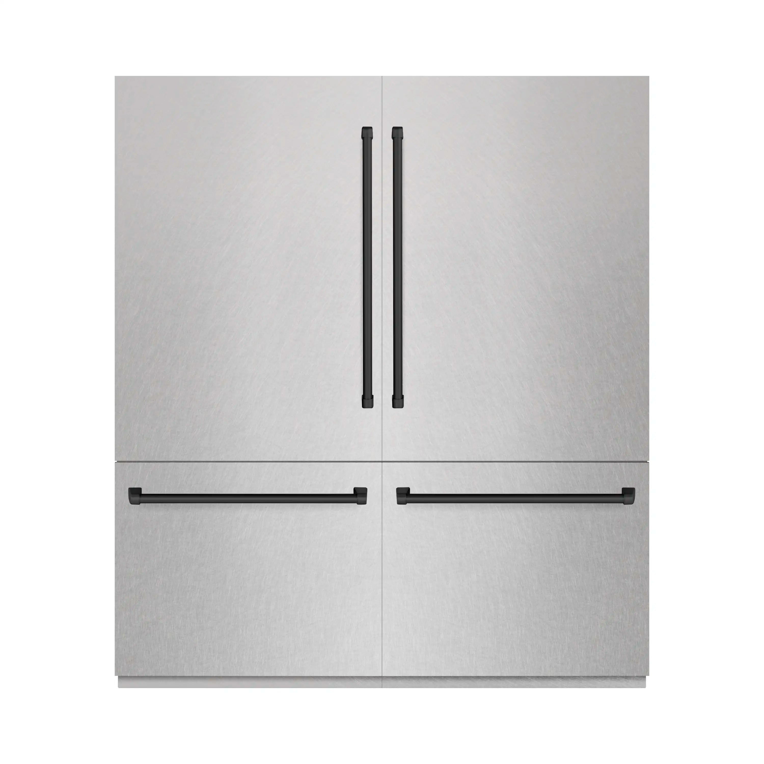 French door refrigerator exterior with vertical and horizontal bar handles