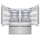 ZLINE Autograph Edition 72-Inch 39.6 Cu. Ft. French Door Built-In Bottom Freezer Refrigerator with Water Dispensers and Ice Makers in Satin Stainless Steel and Matte Black Accents (RBITZ-SN-72-MB)