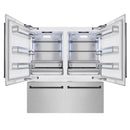 ZLINE Autograph Edition 72-Inch 39.6 Cu. Ft. French Door Built-In Bottom Freezer Refrigerator with Water Dispensers and Ice Makers in Satin Stainless Steel and Matte Black Accents (RBITZ-SN-72-MB)