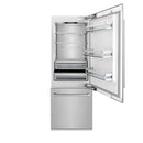 ZLINE 30-Inch 16.1 cu. ft. Built-In 2-Door Bottom Freezer Refrigerator with Internal Water and Ice Dispenser in Satin Stainless Steel Fingerprint Resistant Stainless Steel (RBIV-SN-30)