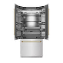 ZLINE Autograph Edition 36-Inch 19.6 cu. ft. French Door Built-In Bottom Freezer Refrigerator with Water Dispenser and Ice Maker in Satin Stainless Steel with Stainless Steel Interior and Polished Gold Accents (SRBIVZ-SN-36-G)
