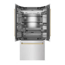 ZLINE Autograph Edition 36-Inch 19.6 cu. ft. French Door Built-In Bottom Freezer Refrigerator with Water Dispenser and Ice Maker in Satin Stainless Steel with Stainless Steel Interior and Polished Gold Accents (SRBIVZ-SN-36-G)
