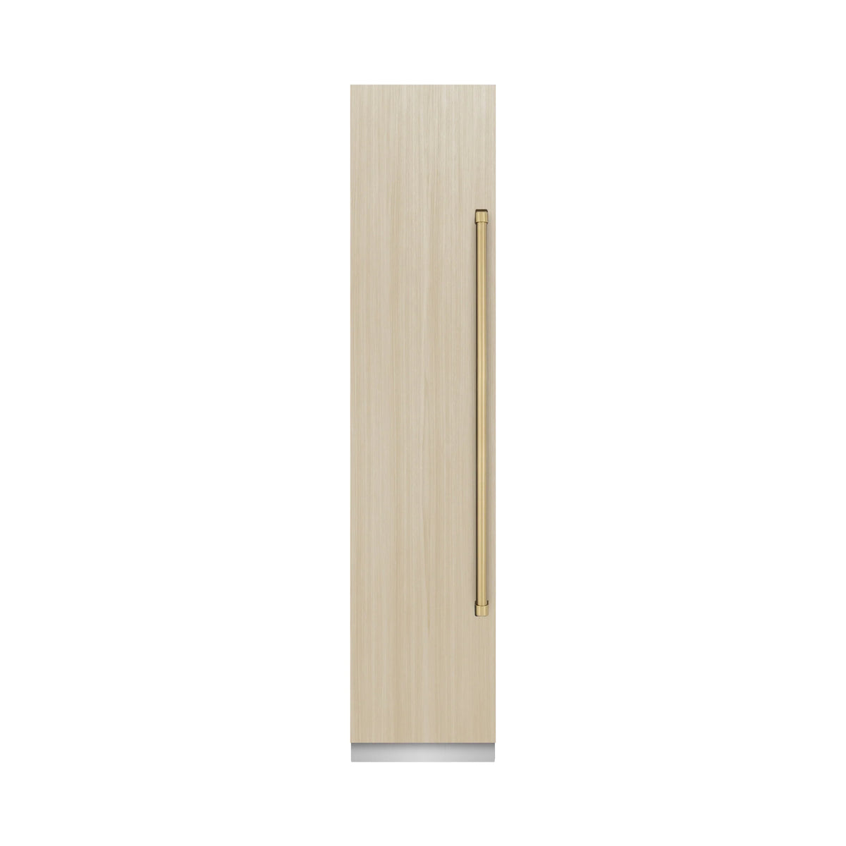 Panel-ready wood door panel with narrow vertical bronze handle