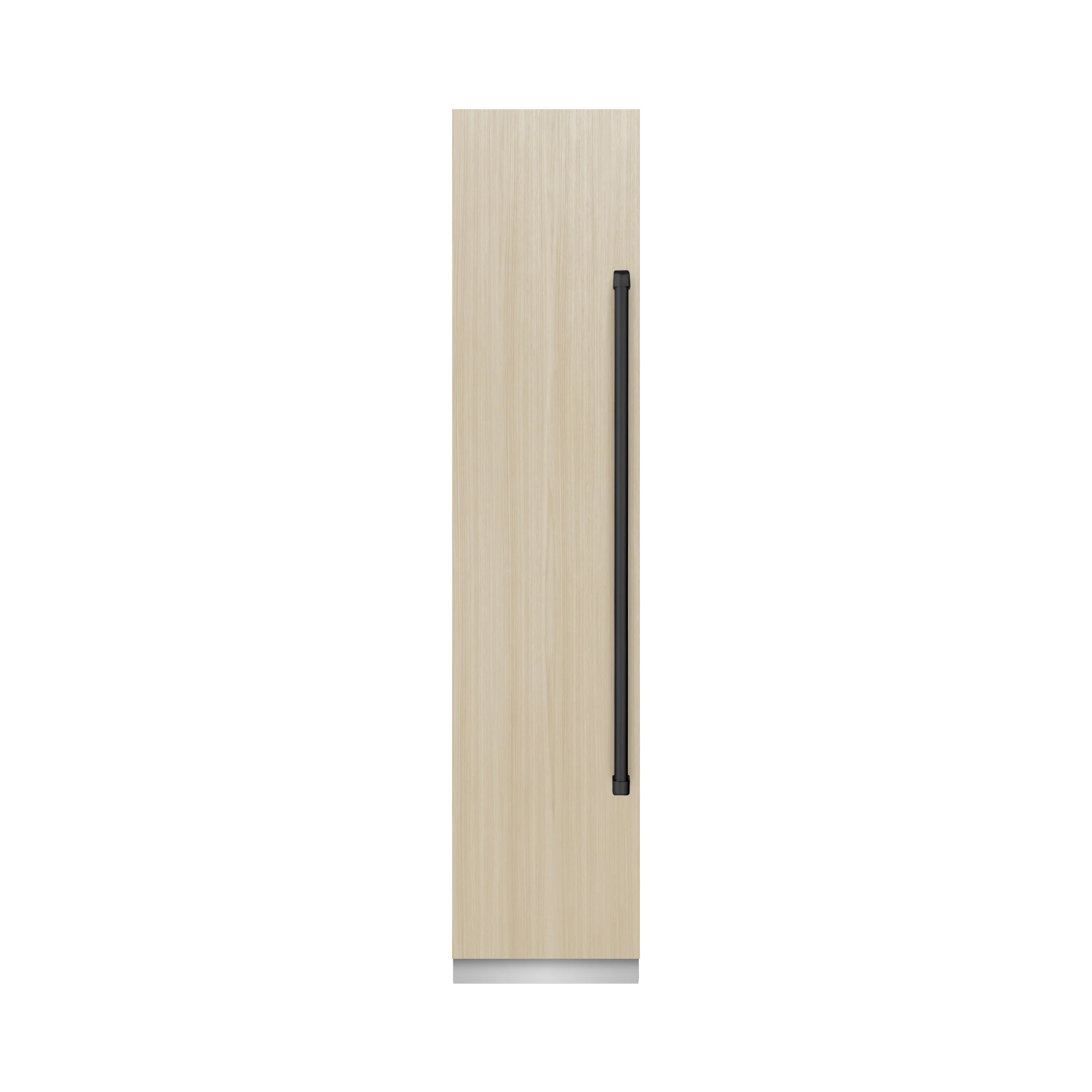 ZLINE panel-ready freezer door panel with black handle cutout in light wood