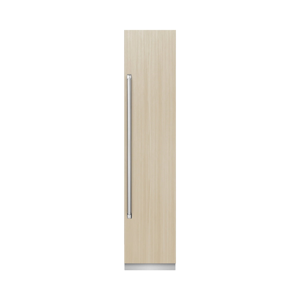 Panel-ready cabinet frame with vertical handle cutout and light wood panel mockup