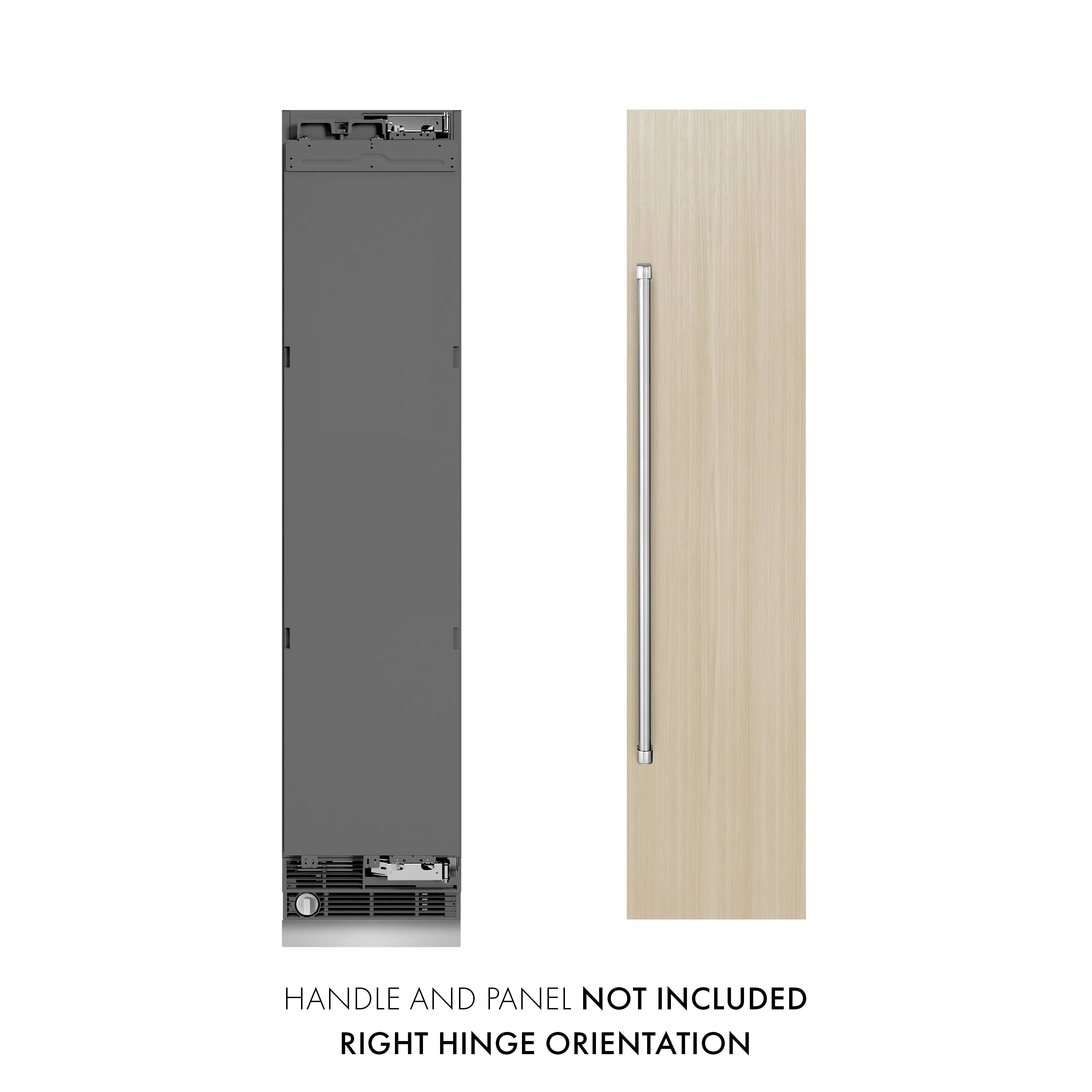 Panel-ready column freezer cabinet shown with right-hinge orientation, no handle or panel