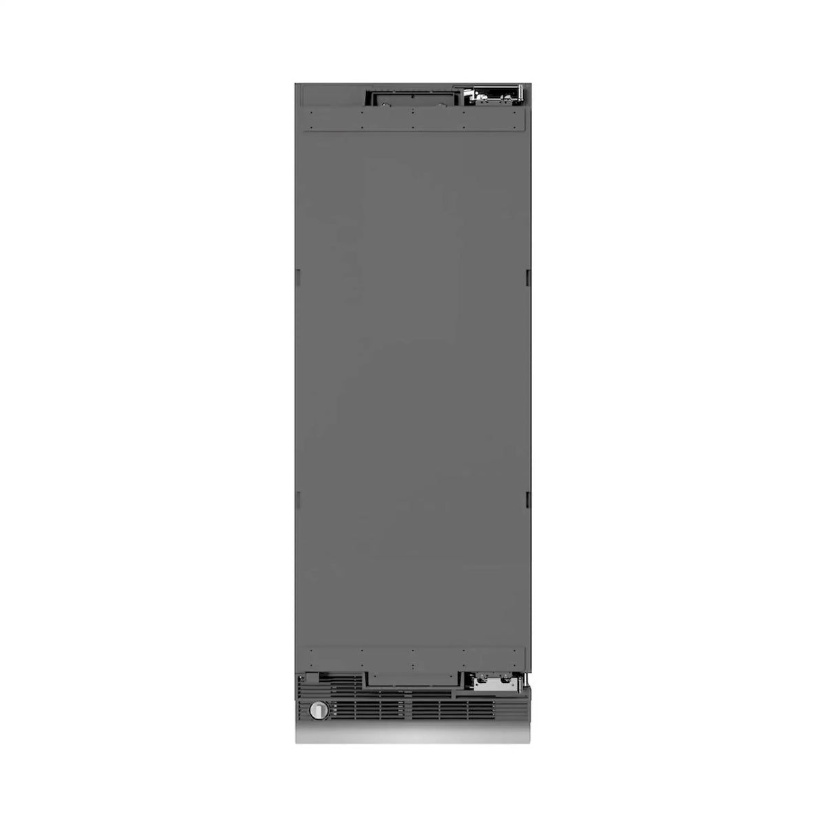 Panel-ready column refrigerator/freezer with rear door panel and bottom vent grilles
