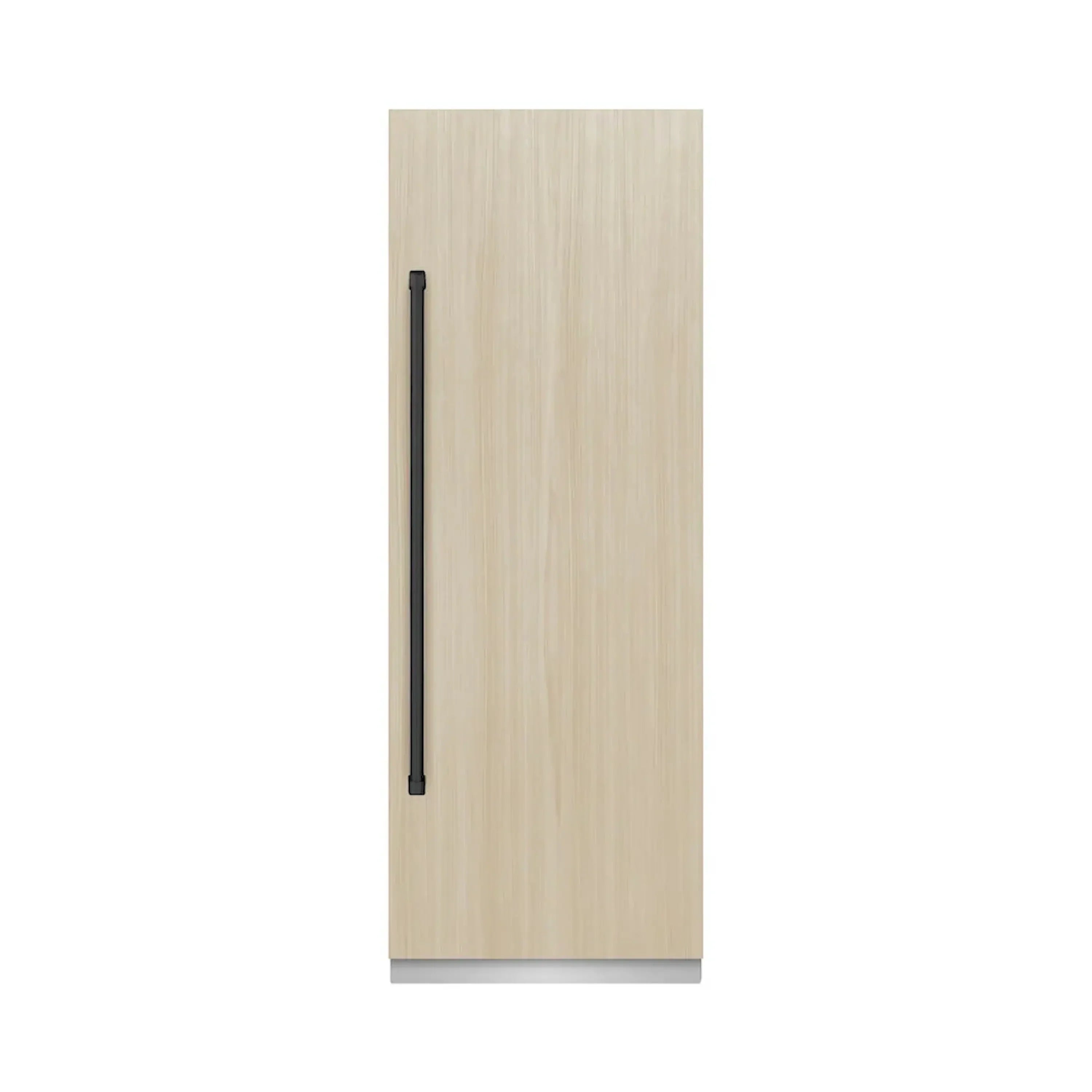 Panel-ready refrigerator/freezer with light wood-look cabinet door panel