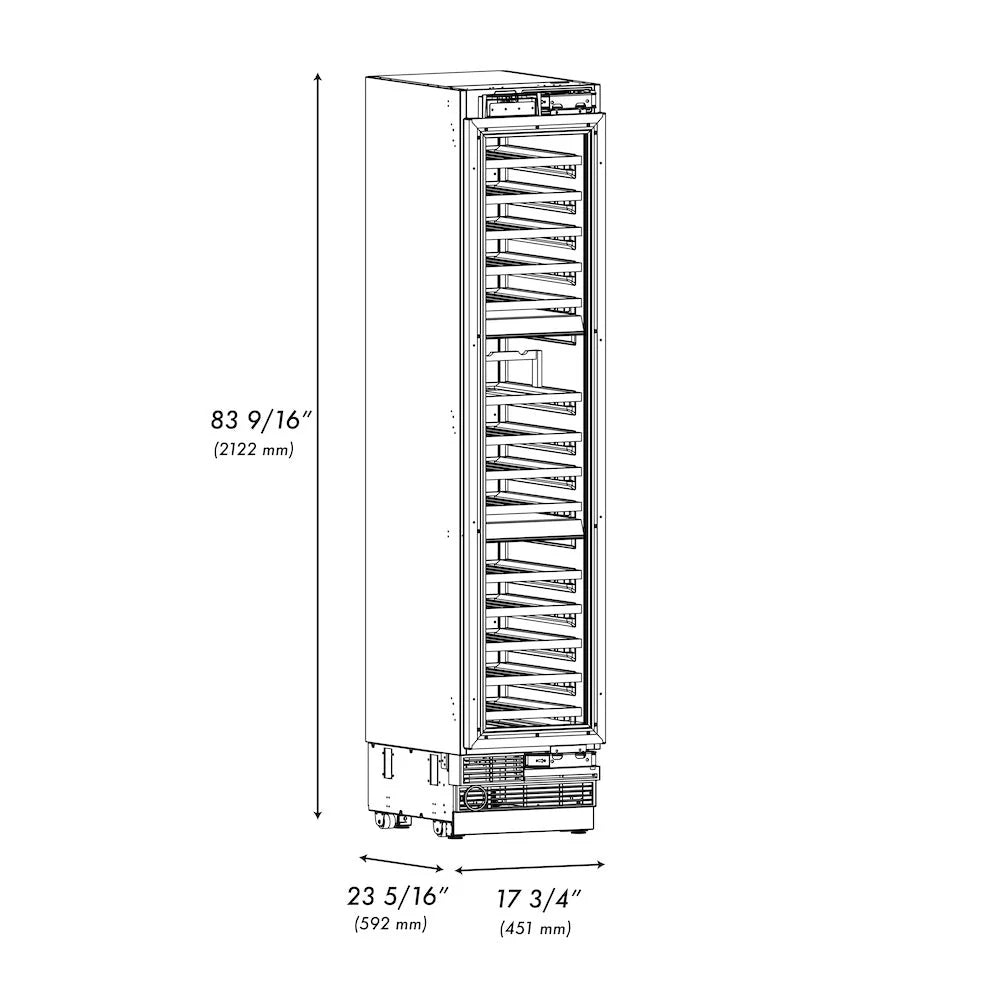 Wine cooler size diagram with vertical dimension labels