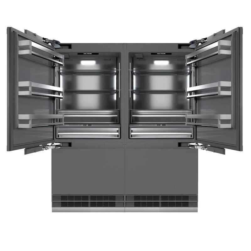 ZLINE Autograph Edition 72-Inch 39.6 Cu. Ft. French Door Built-In Bottom Freezer Refrigerator with Water Dispensers and Ice Makers in Panel Ready with Graphite Gray Interior and Champagne Bronze Accents (GRBITZ-72-CB)