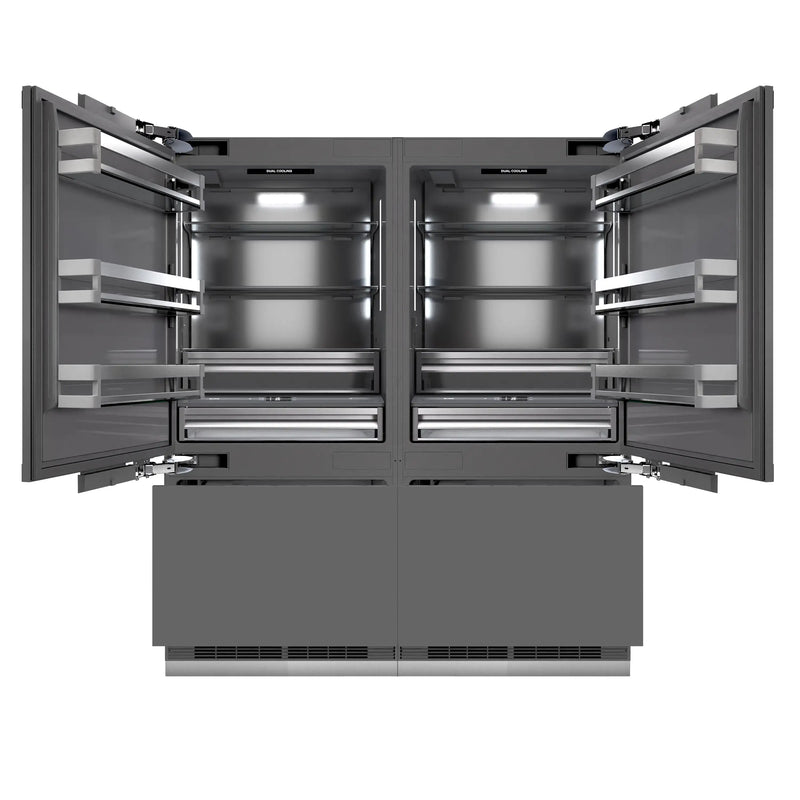 ZLINE Autograph Edition 72-Inch 39.6 Cu. Ft. French Door Built-In Bottom Freezer Refrigerator with Water Dispensers and Ice Makers in Panel Ready with Graphite Gray Interior and Champagne Bronze Accents (GRBITZ-72-CB)