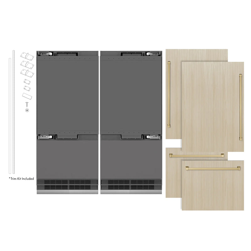 ZLINE Autograph Edition 72-Inch 39.6 Cu. Ft. French Door Built-In Bottom Freezer Refrigerator with Water Dispensers and Ice Makers in Panel Ready with Graphite Gray Interior and Champagne Bronze Accents (GRBITZ-72-CB)