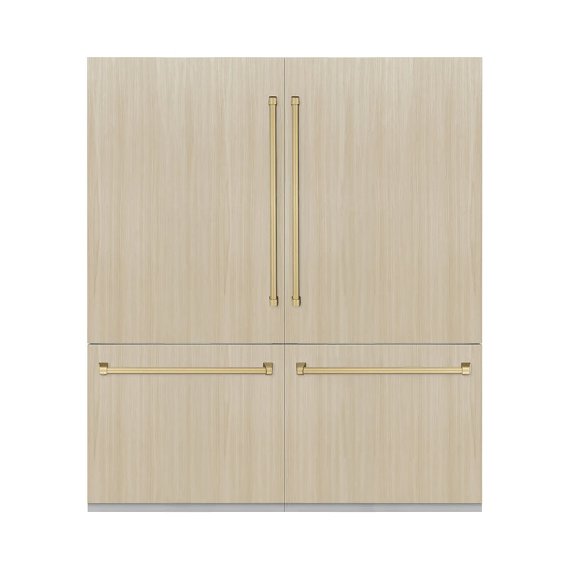 ZLINE Autograph Edition 72-Inch 39.6 Cu. Ft. French Door Built-In Bottom Freezer Refrigerator with Water Dispensers and Ice Makers in Panel Ready with Graphite Gray Interior and Champagne Bronze Accents (GRBITZ-72-CB)