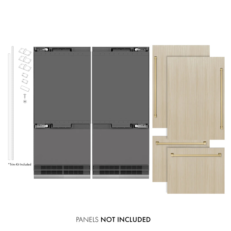 ZLINE Autograph Edition 72-Inch 39.6 Cu. Ft. French Door Built-In Bottom Freezer Refrigerator with Water Dispensers and Ice Makers in Panel Ready with Graphite Gray Interior and Champagne Bronze Accents (GRBITZ-72-CB)