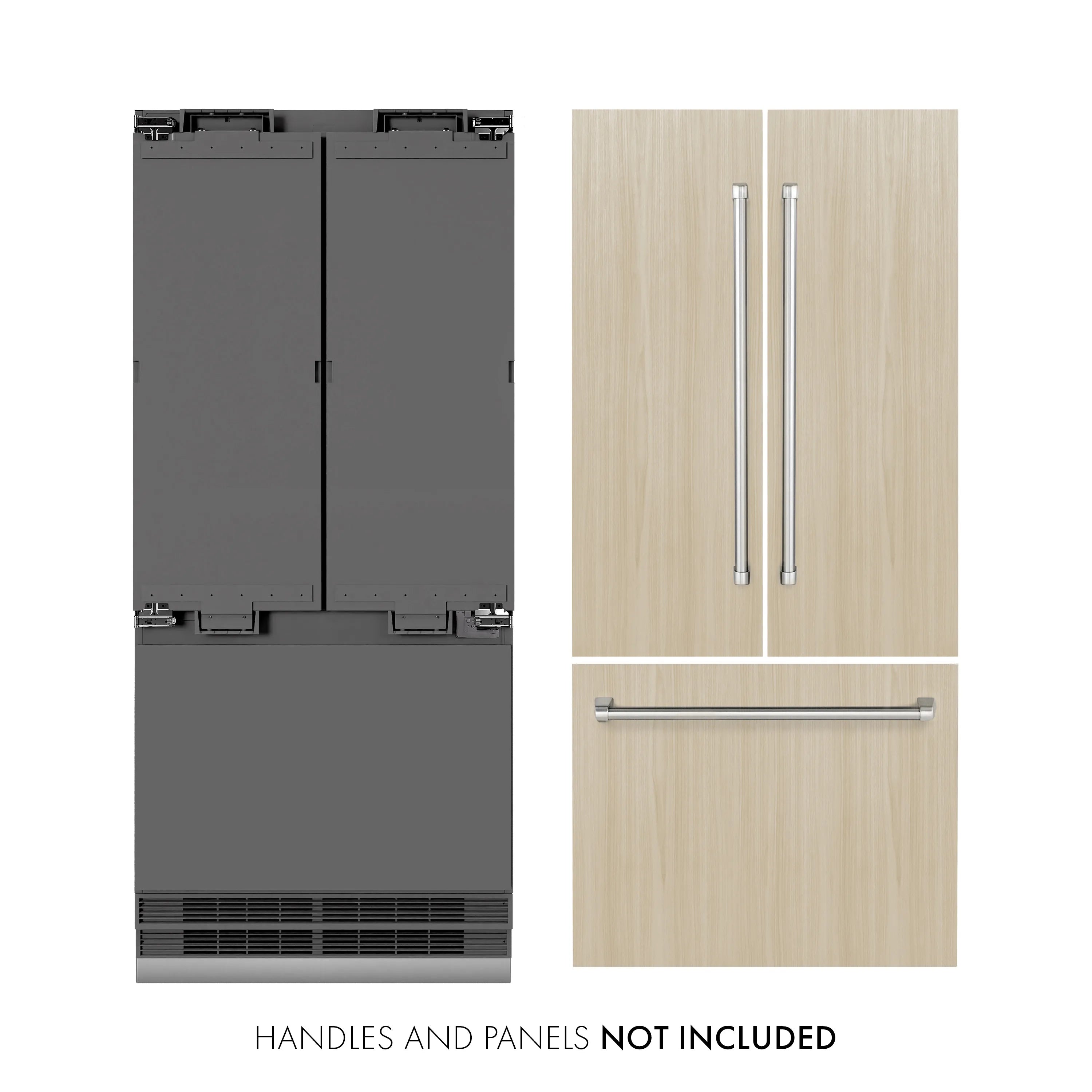 Panel-ready refrigerator door frame with bottom freezer grille, graphite gray interior