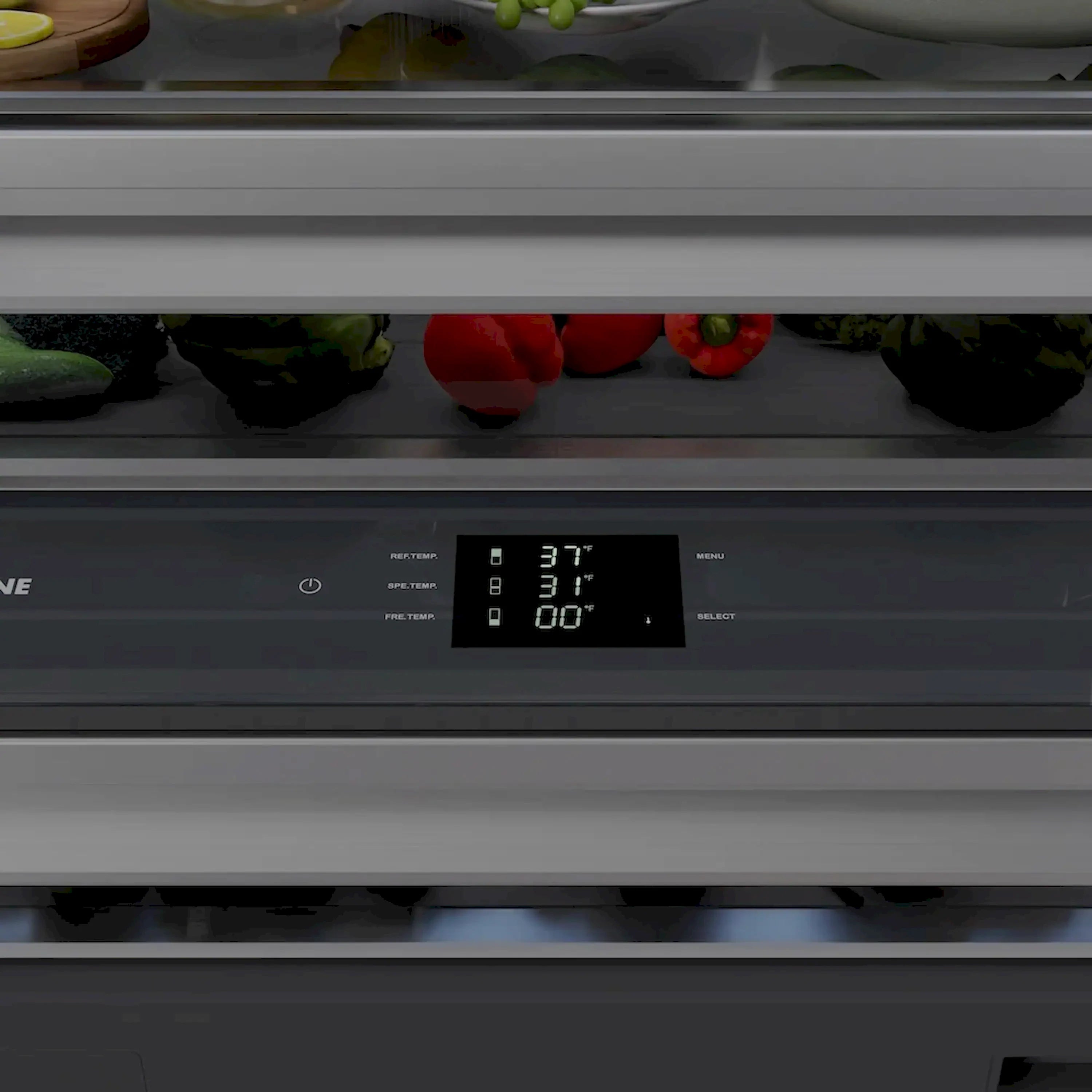 Built-in refrigerator control panel with digital temperature display