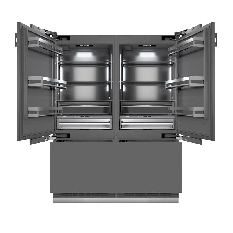 ZLINE Autograph Edition 60-Inch 32.2 Cu. Ft. French Door Built-In Bottom Freezer Refrigerator with Water Dispenser and Ice Maker in Panel Ready with Graphite Gray Interior and Matte Black Accents (GRBIVZ-60-MB)