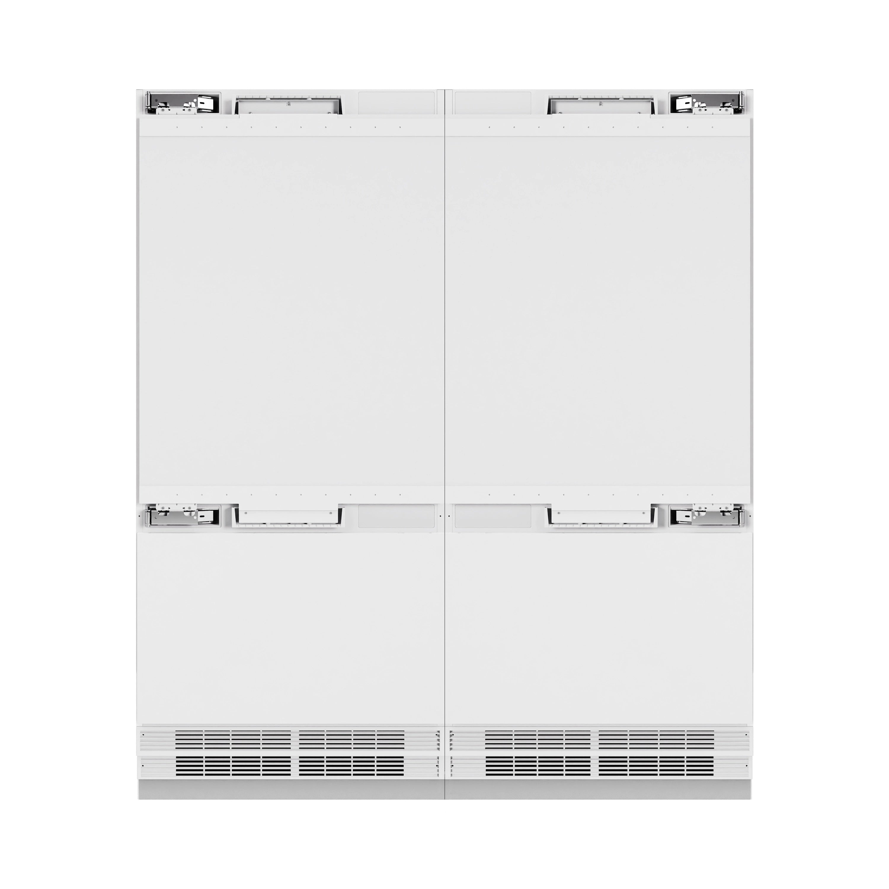 Panel-ready built-in refrigerator front with two doors and bottom vent grilles