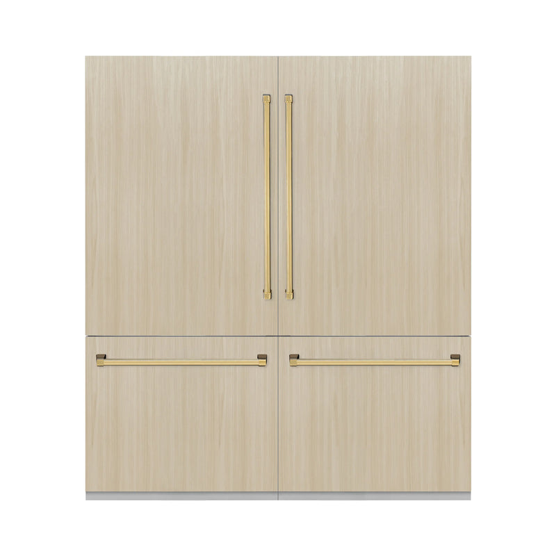 ZLINE Autograph Edition 72-Inch 39.6 Cu. Ft. French Door Built-In Bottom Freezer Refrigerator with Water Dispensers and Ice Makers in Panel Ready and Polished Gold Accents (RBITZ-72-G)