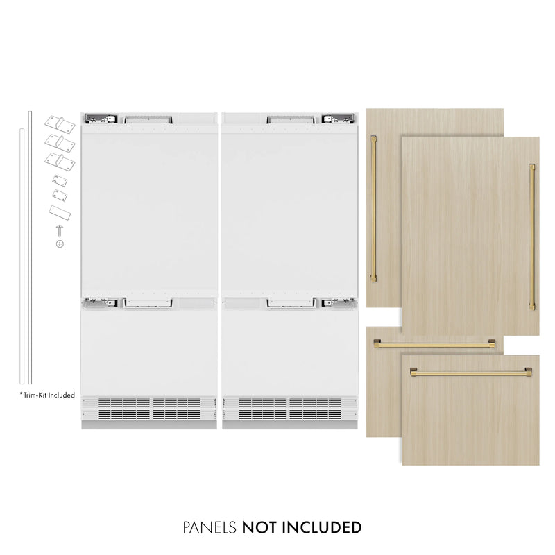 ZLINE Autograph Edition 72-Inch 39.6 Cu. Ft. French Door Built-In Bottom Freezer Refrigerator with Water Dispensers and Ice Makers in Panel Ready and Polished Gold Accents (RBITZ-72-G)