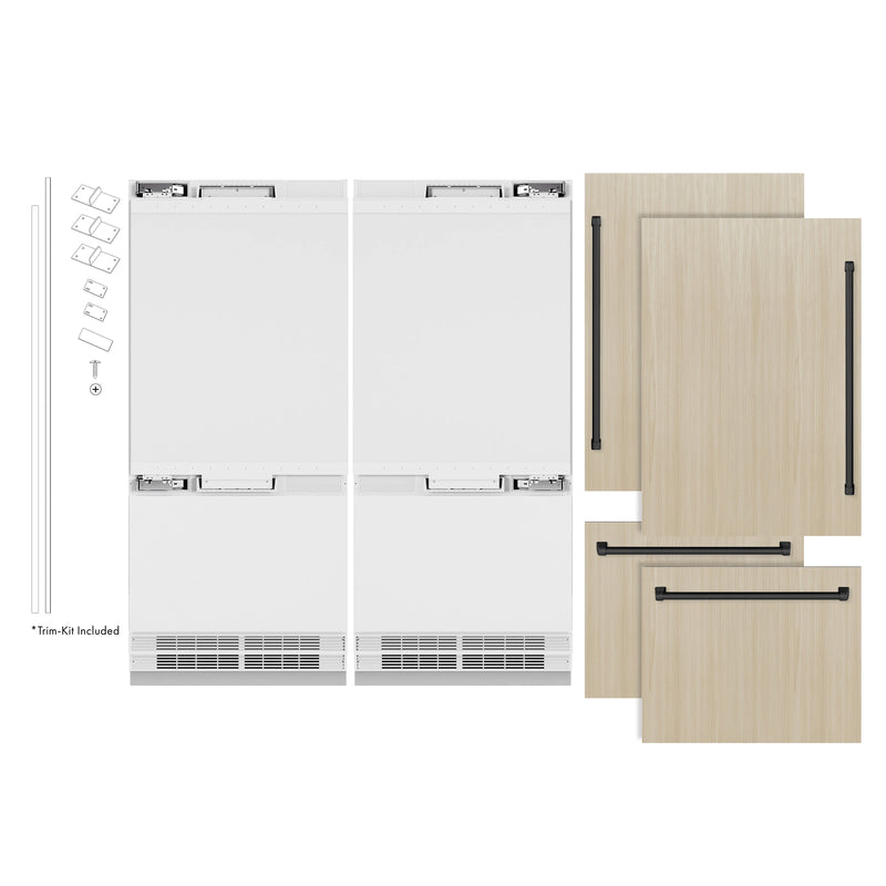 ZLINE Autograph Edition 72-Inch 39.6 Cu. Ft. French Door Built-In Bottom Freezer Refrigerator with Water Dispensers and Ice Makers in Panel Ready and Matte Black Accents (RBITZ-72-MB)
