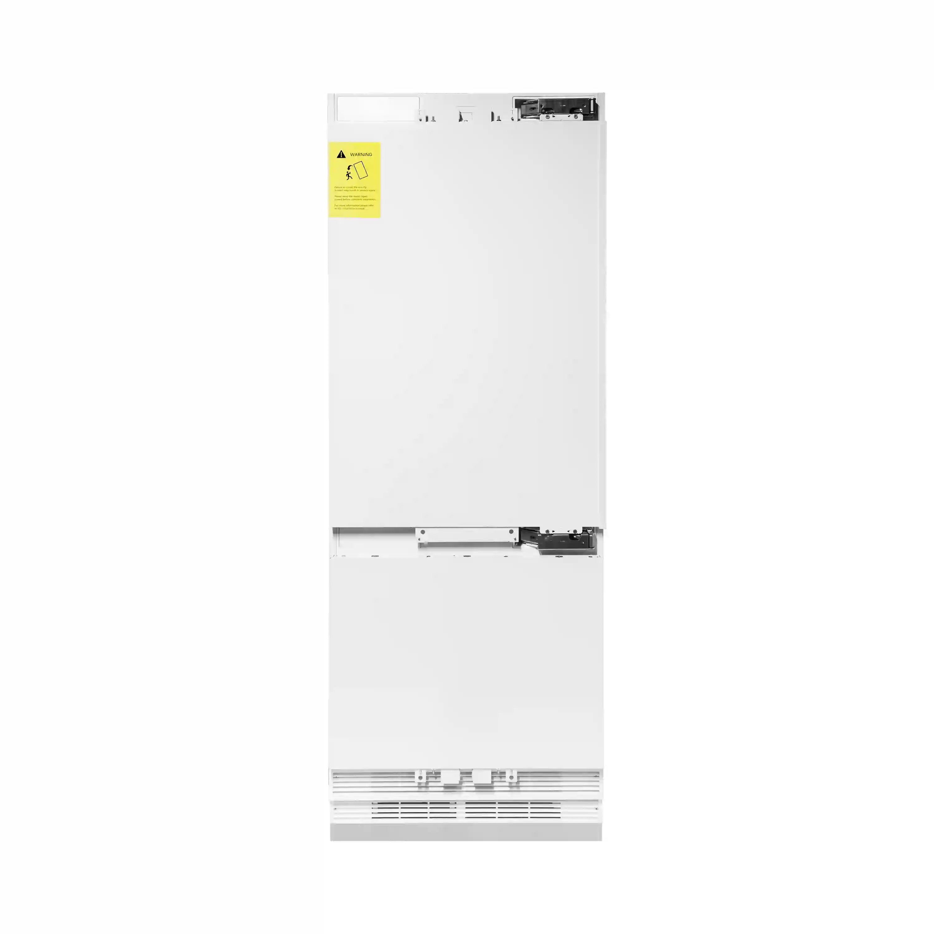 Panel-ready freezer refrigerator front view with vented base grille