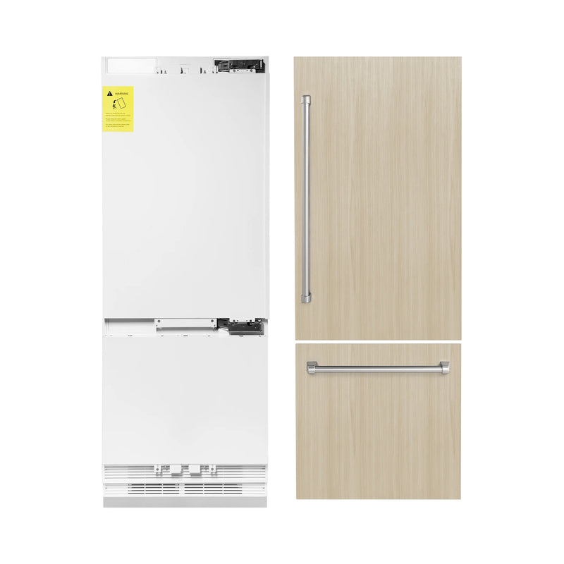 ZLINE 30-Inch Panel Ready 16.1 cu. ft. Built-In 2-Door Bottom Freezer Refrigerator with Internal Water and Ice Dispenser (RBIV-30)