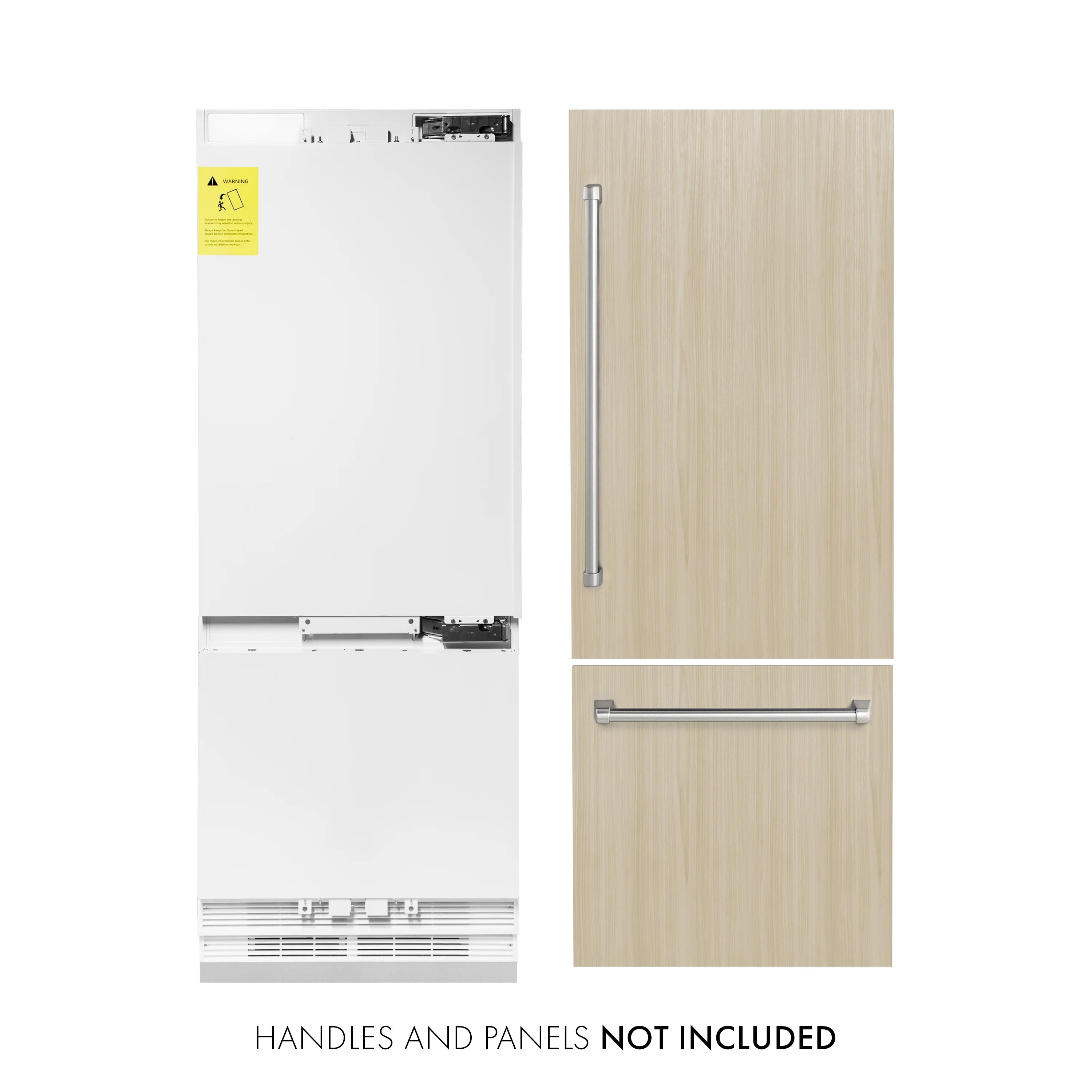 Built-in bottom freezer refrigerator with two front doors and integrated panel-ready design