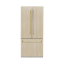 ZLINE Autograph Edition 36-Inch 19.6 cu. ft. Panel Ready French Door Built-In Bottom Freezer Refrigerator with Water Dispenser and Ice Maker with Stainless Steel Interior and Polished Gold Accents (SRBIVZ-36-G)