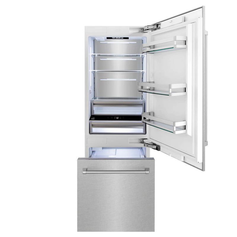 ZLINE 30-Inch 16.1 cu. ft. Built-In 2-Door Bottom Freezer Refrigerator with Internal Water and Ice Dispenser in DuraSnow Fingerprint Resistant Stainless Steel (RBIV-SN-30)