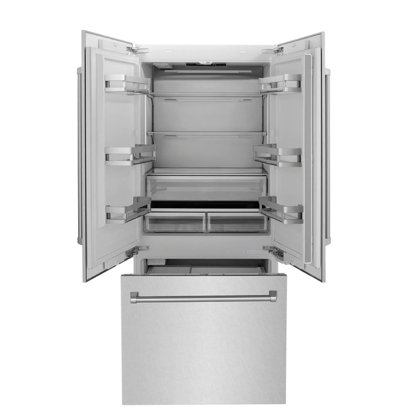 ZLINE 36-Inch 19.6 cu. ft. Built-In 2-Door Bottom Freezer Refrigerator with Internal Water and Ice Dispenser in DuraSnow Fingerprint Resistant Stainless Steel (RBIV-SN-36)