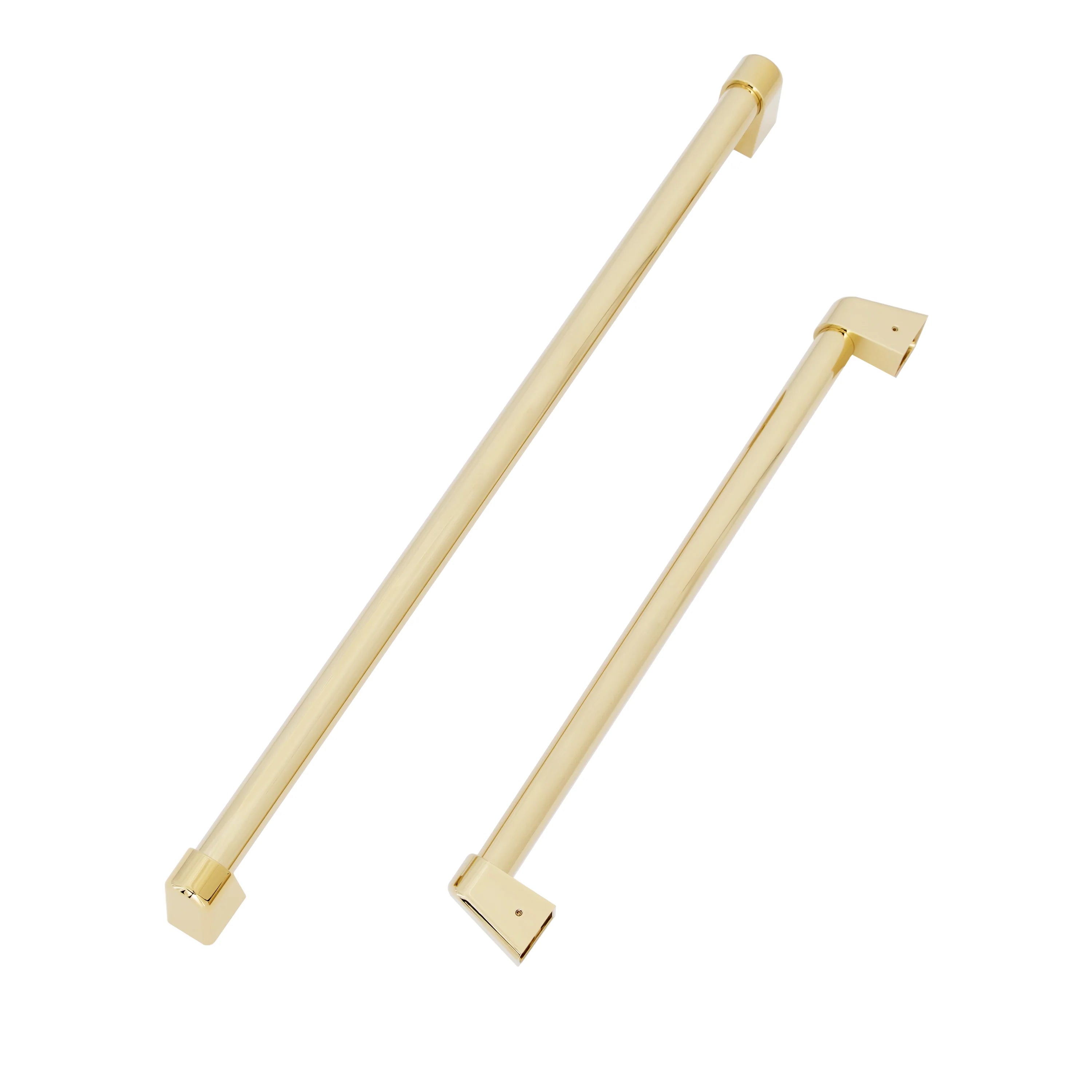 Gold built-in refrigerator handle pair with rectangular ends and mounting bases