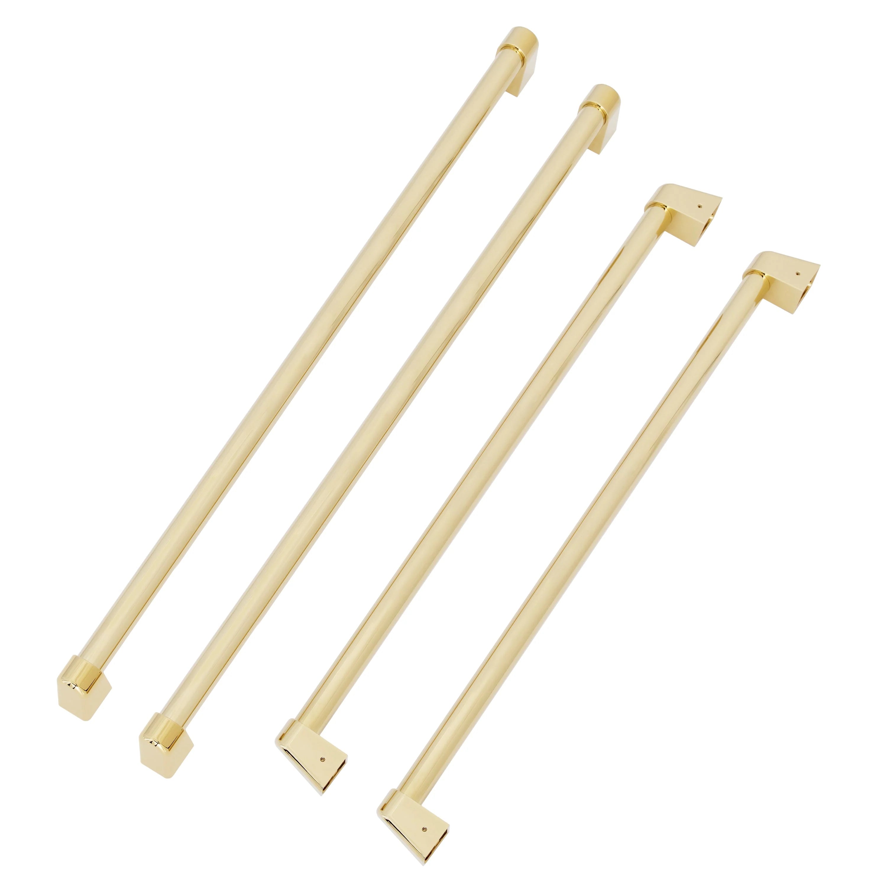 Polished gold refrigerator handle set with four long bar pulls