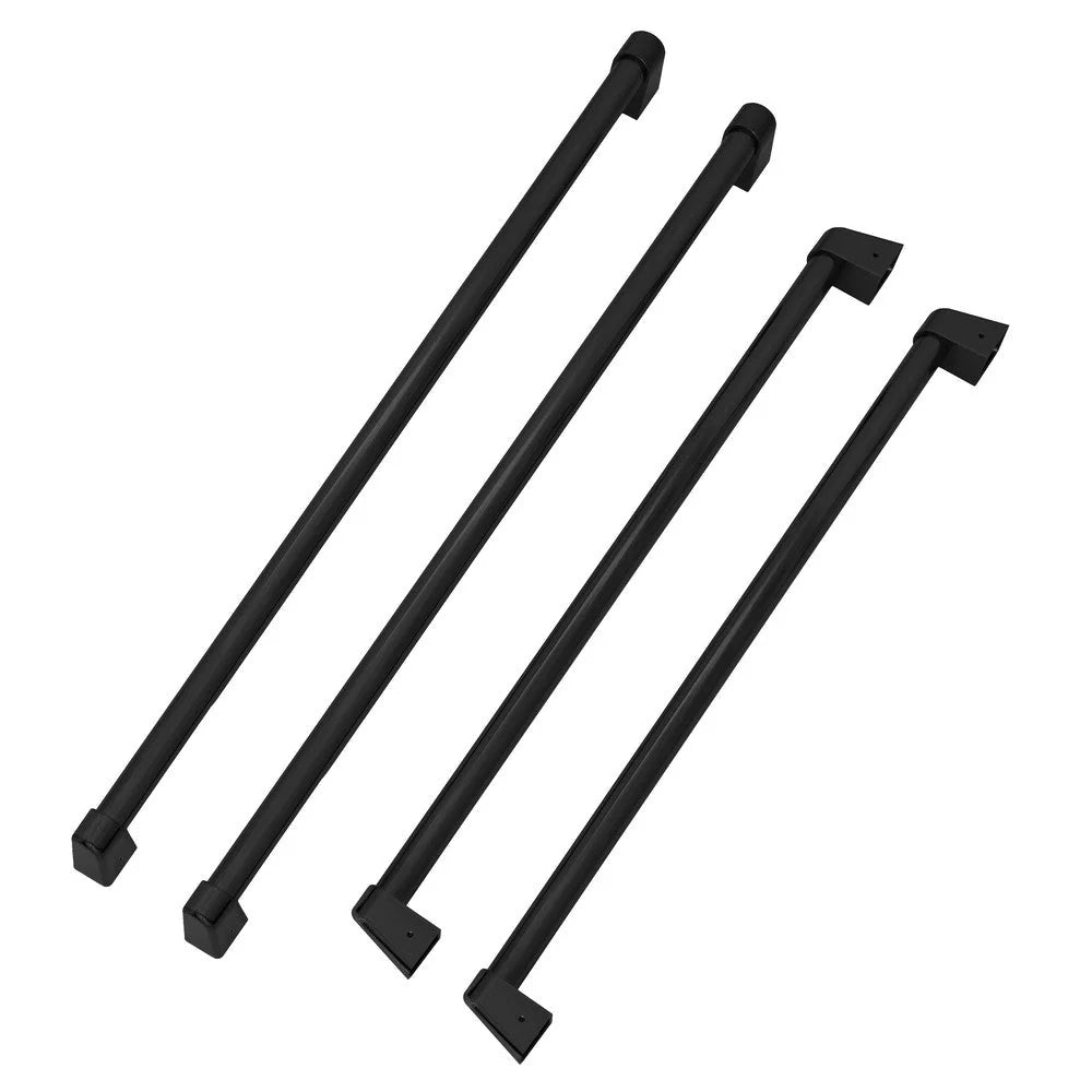 Matte black refrigerator handle set with four long pull bars