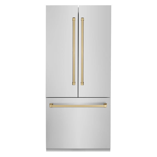 ZLINE 36-Inch Autograph Edition 19.6 cu. ft. Built-in 2-Door Bottom Freezer Refrigerator with Internal Water and Ice Dispenser in Stainless Steel with Champagne Bronze Accents (RBIVZ-304-36-CB)
