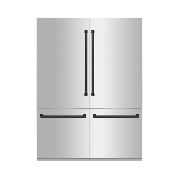 ZLINE 60-Inch Autograph Edition Built-In 32.2 cu. ft. 4-Door French Door Refrigerator with Internal Water and Ice Dispenser in Stainless Steel with Matte Black Accents (RBIVZ-304-60-MB)