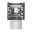 ZLINE Autograph Edition 36-Inch 19.6 cu. ft. French Door Built-In Bottom Freezer Refrigerator with Water Dispenser and Ice Maker in Satin Stainless Steel with Stainless Steel Interior and Champagne Bronze Accents (SRBIVZ-SN-36-CB)