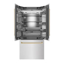ZLINE Autograph Edition 36-Inch 19.6 cu. ft. French Door Built-In Bottom Freezer Refrigerator with Water Dispenser and Ice Maker in Satin Stainless Steel with Stainless Steel Interior and Champagne Bronze Accents (SRBIVZ-SN-36-CB)