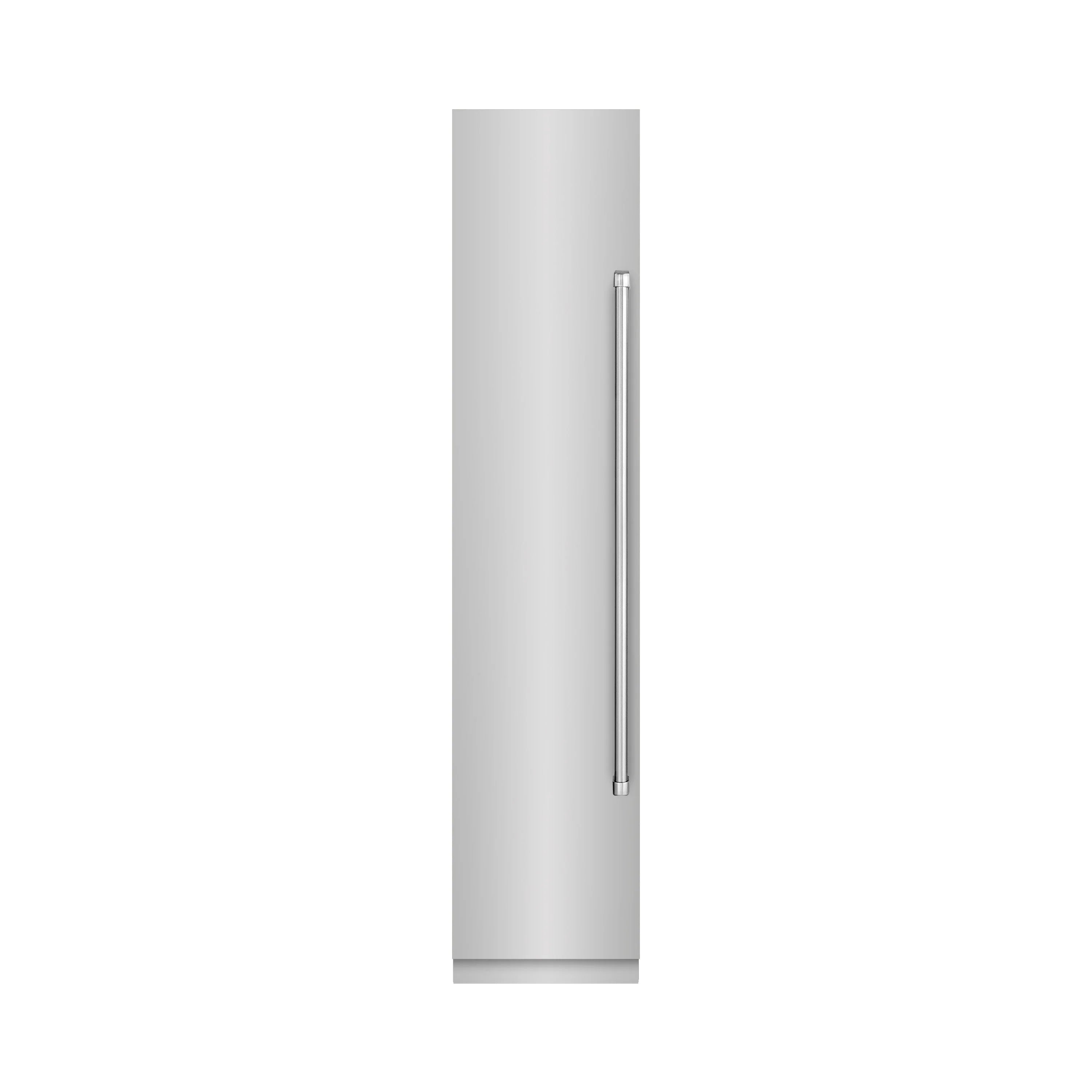 Stainless steel freezer side view with integrated vertical handle