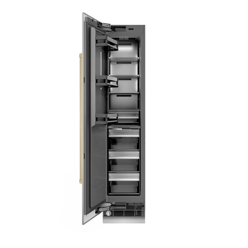ZLINE Autograph Edition 18-Inch 8.6 Cu. Ft. Left Hinge Column Freezer in Stainless Steel with Graphite Gray Interior and Champagne Bronze Accents (RCFVLZ-30418-CB)